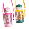 Bear Transparent Water Bottle With Handle Strap Straw Plastic Water Bottle for Kids