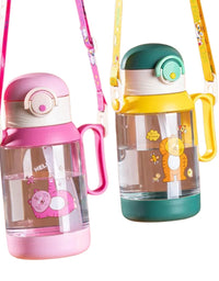 Bear Transparent Water Bottle With Handle Strap Straw Plastic Water Bottle for Kids
