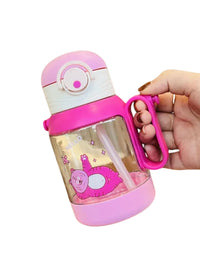 Bear Transparent Water Bottle With Handle Strap Straw Plastic Water Bottle for Kids
