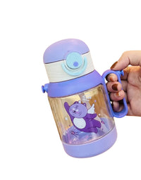 Bear Transparent Water Bottle With Handle Strap Straw Plastic Water Bottle for Kids
