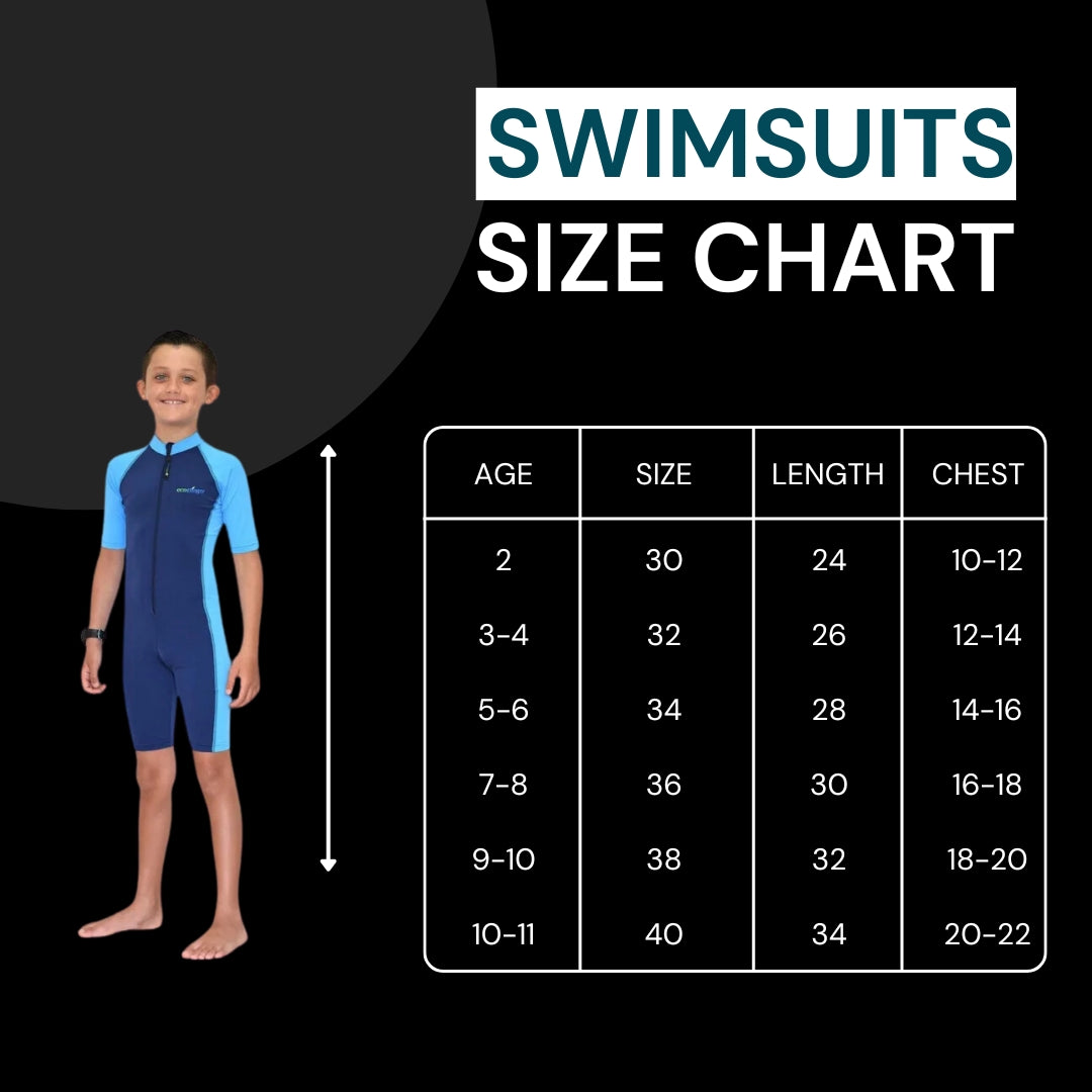 Speedo Single Piece Zipper Swimming Costume With Cap For Kids - Dark Green / Sky Blue