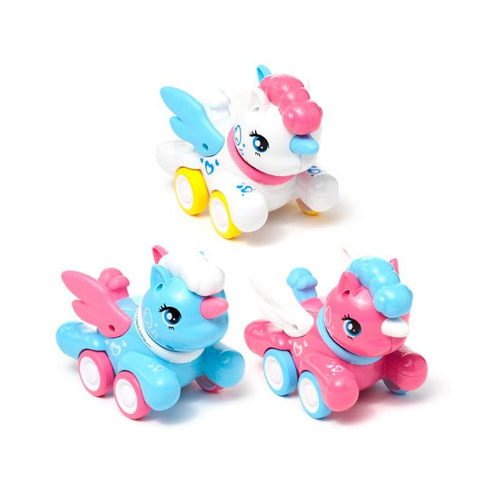 Cute Unicorn Inertia Powered Car Toy For Kids - Assorted