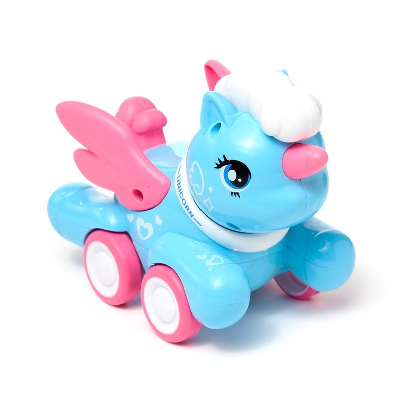 Cute Unicorn Inertia Powered Car Toy For Kids - Assorted