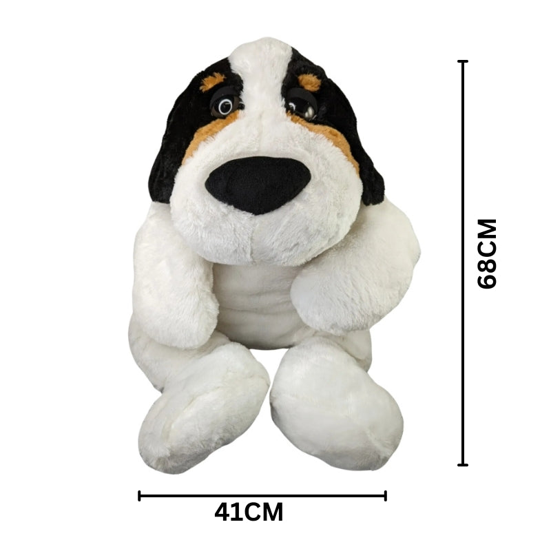 Cute Dog Sleepy Eyes Plush Toy Black White Brown 68x41Cm Premium Pre-loved