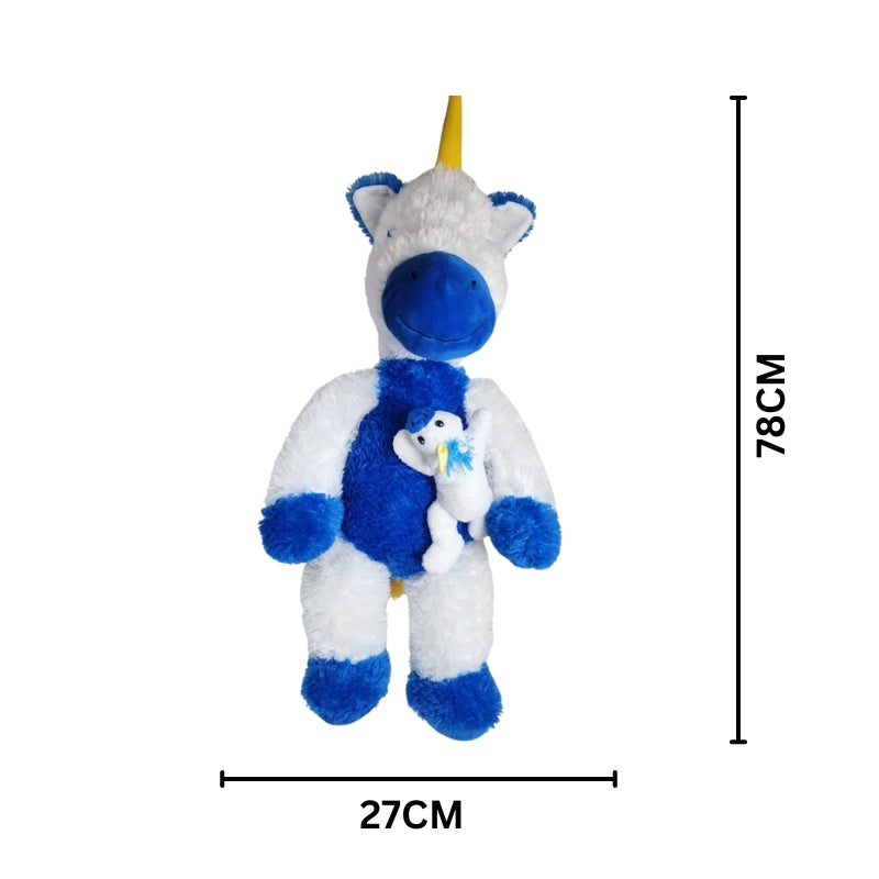 Goffa Unicorn Mama & Baby Plush Toy Blue & White 78x27Cm Premium Pre-loved