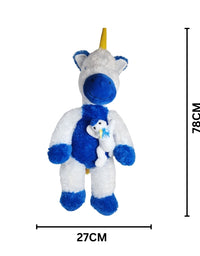 Goffa Unicorn Mama & Baby Plush Toy Blue & White 78x27Cm Premium Pre-loved
