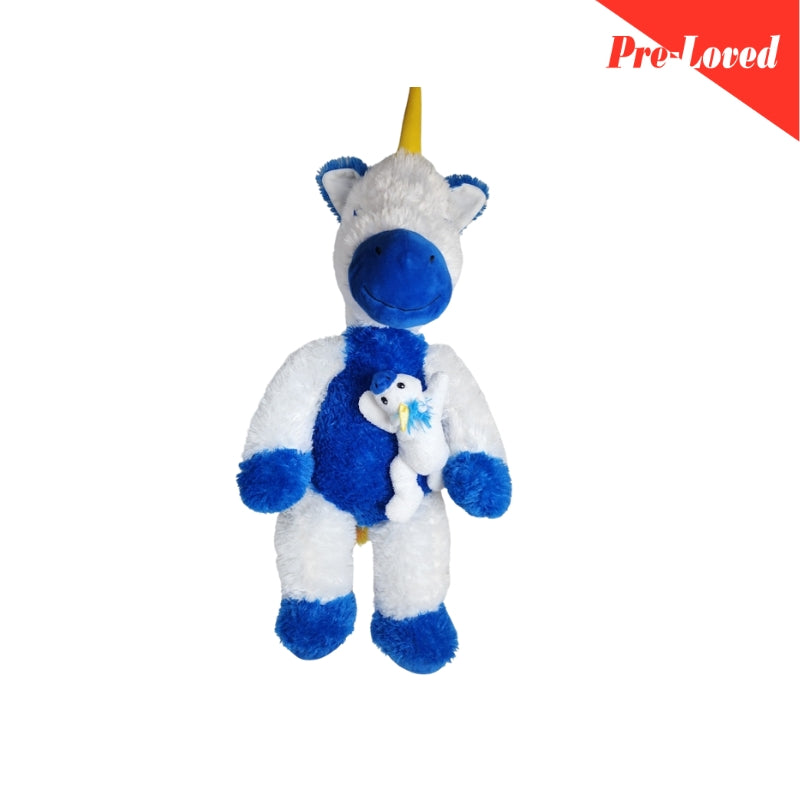 Goffa Unicorn Mama & Baby Plush Toy Blue & White 78x27Cm Premium Pre-loved