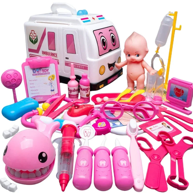 Doctor Ambulance Toy Set with Doll and Medical Accessories for Kids - Pretend Play Kit