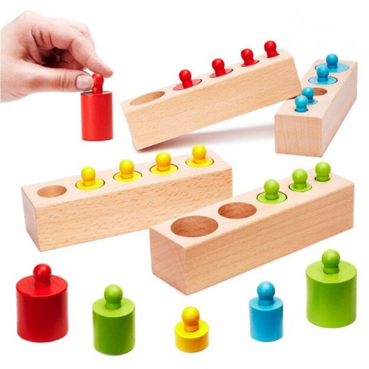 Knobbed Cylinder Blocks Montessori Colored Wooden Educational Toy