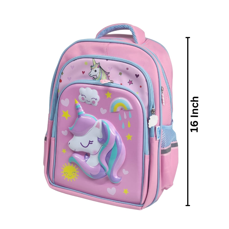 3D Unicorn 16 Inch School Bag & Unicorn Water Bottle(GB-2021) (Deal)