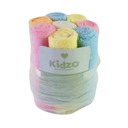 KIDZO 8 Piece Baby Face Towel Set with Net Pouch  Soft  Gentle Washcloths for Infants
