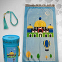 Kids' Islamic Prayer Set with Money Saving Box – Vibrant Prayer Mat, Premium Tasbeeh & Coin Bank Combo Best Gift for Ramadan (Blue Colors)