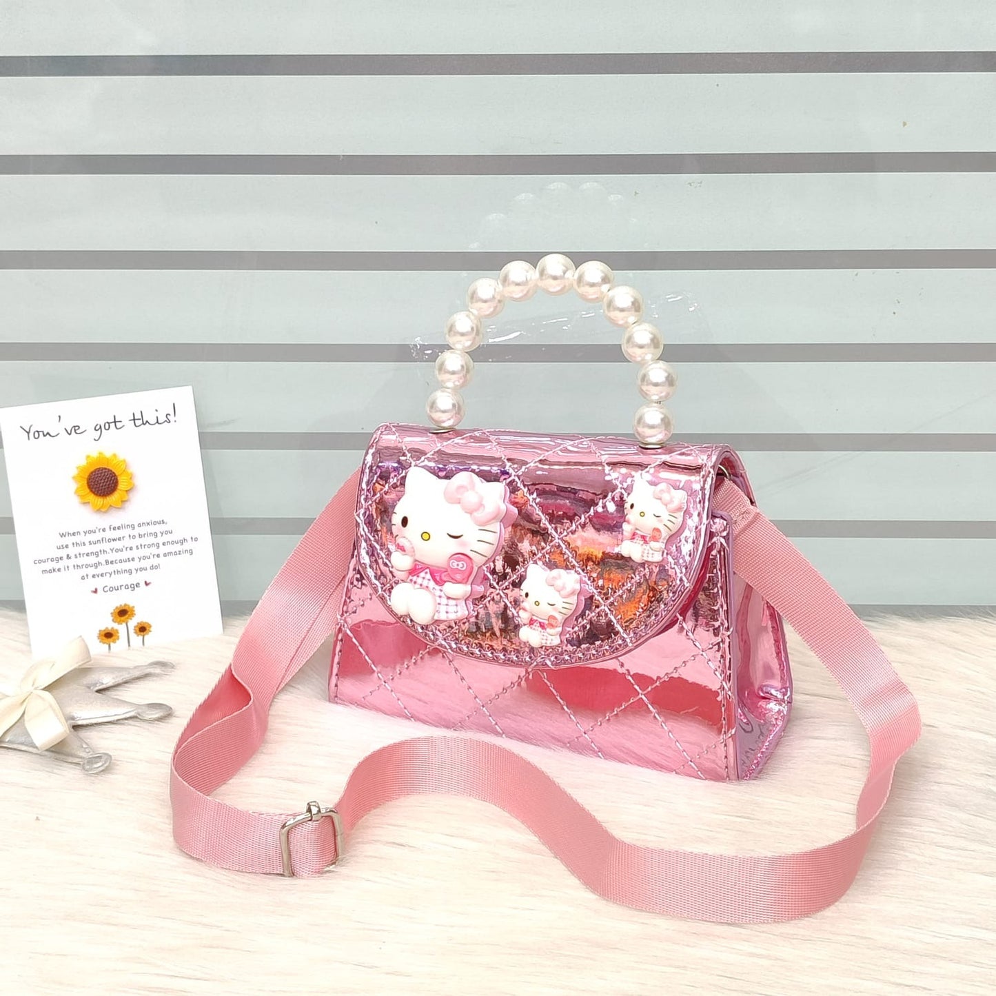 Stylish Kids Shoulder Bag with Pearl Handle & Cute Design