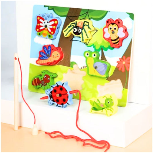 Educational Wooden Insects Puzzle Board with Rope – Fun Learning Toy for Kids