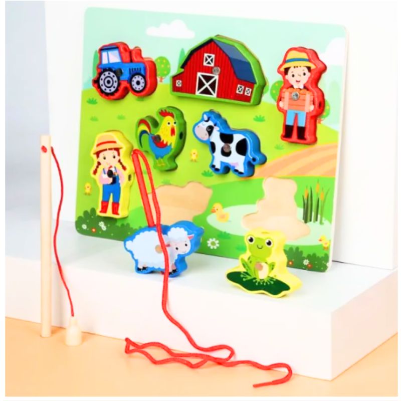 Animal Farm Wooden Puzzle Educational Toy with Rope – Fun Learning for Kids