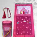 Kids' Islamic Prayer Set with Money Saving Box – Vibrant Prayer Mat, Premium Tasbeeh & Coin Bank Combo Best Gift for Ramadan (Pink Colors)