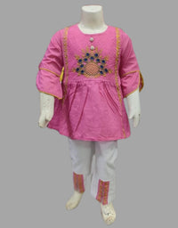 Embroidered Cotton Fabric Frock With Pajama For Kids
