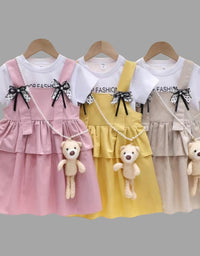 Romper Style Cotton Frock With Teddy For Kids
