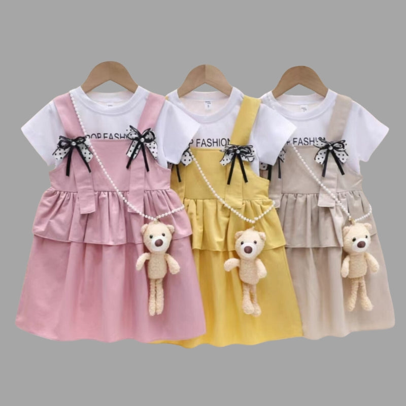 Romper Style Cotton Frock With Teddy For Kids