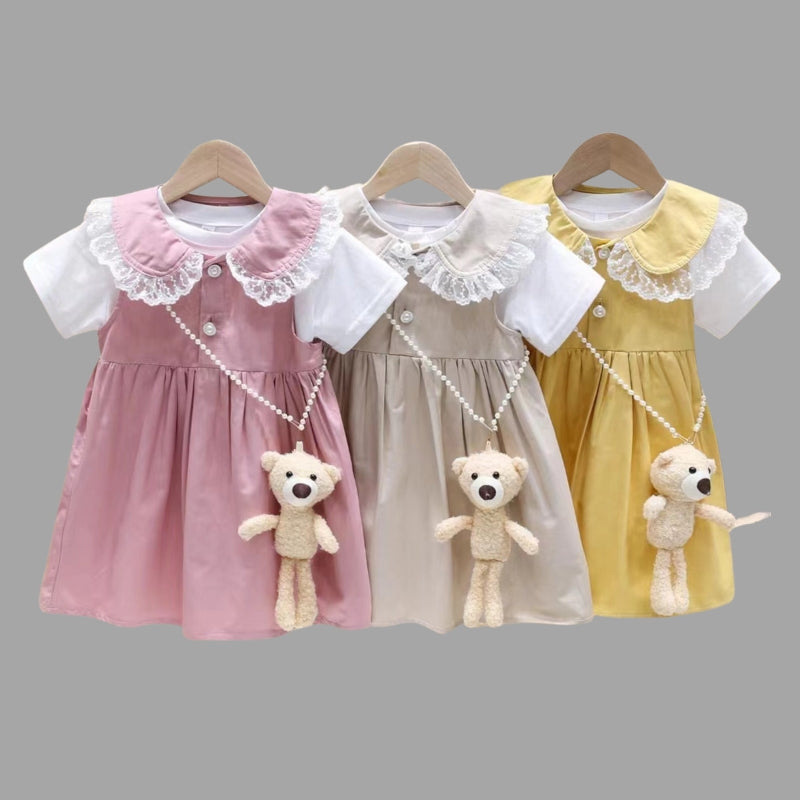 Summer Fashion Cotton Frock With Teddy For Kids