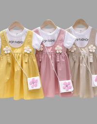 Pop Fashion Cotton Frock With Cross Bag For Kids
