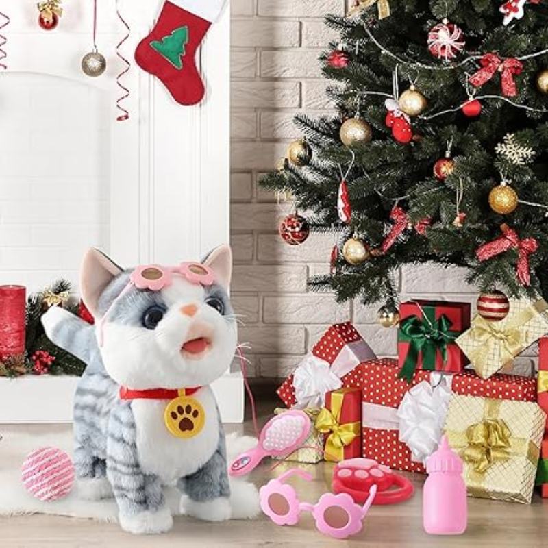 Interactive Walking Gray Cat – The Perfect Playtime Companion for Girls