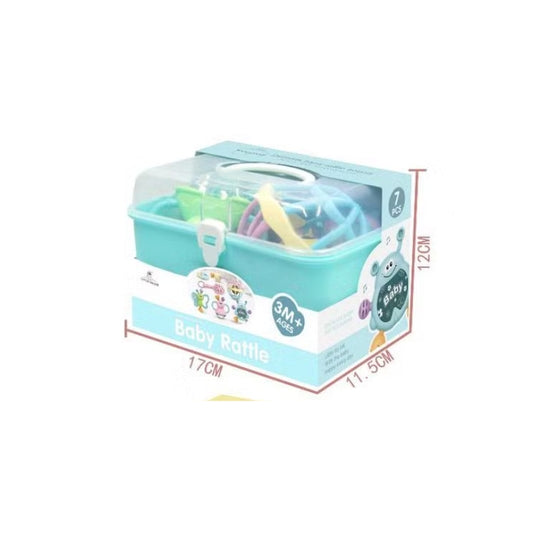 Little Tin Lok 7-Piece Baby Rattle & Teether Set with Storage Case – Brand New Newborn Sensory Gift Set