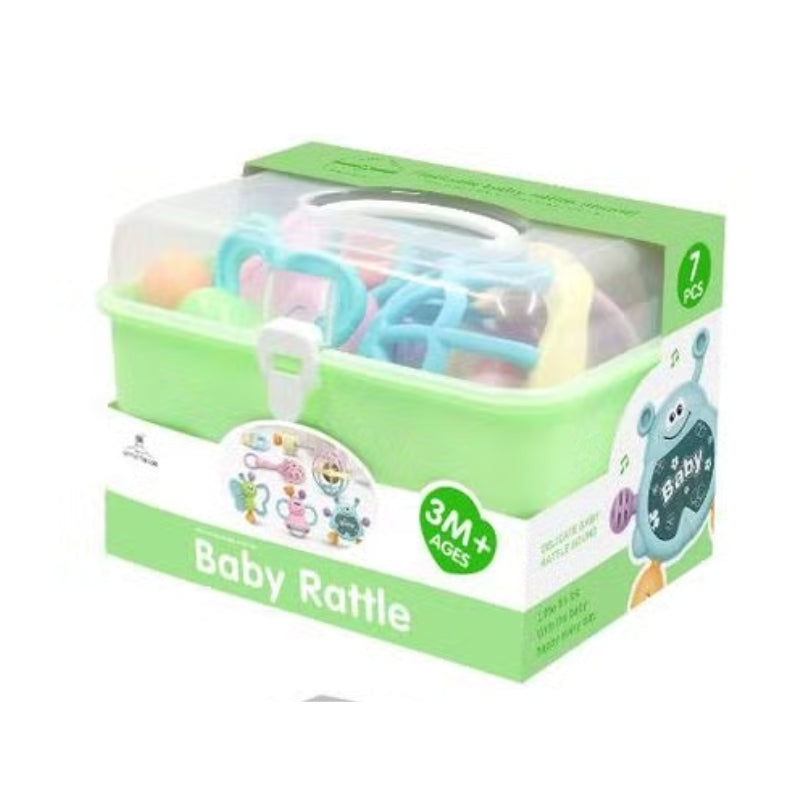 Little Tin Lok 7-Piece Baby Rattle & Teether Set with Storage Case – Brand New Newborn Sensory Gift Set