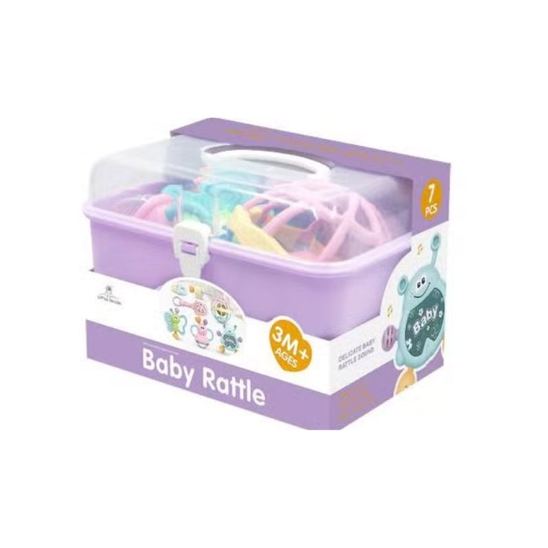 Little Tin Lok 7-Piece Baby Rattle & Teether Set with Storage Case – Brand New Newborn Sensory Gift Set