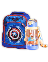 3D Captain America 13 Inch School Bag Blue Transparent Water Bottle (GB-2020) (Deal)
