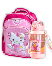 3D Hello Kitty 16 Inch School Bag & Pink Transparent Water Bottle (GB-2021) (Deal)
