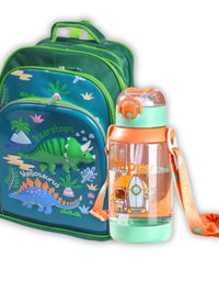 3D Dino 16 Inch School Bag & Green Transparent Water Bottle (GB-2021) (Deal)
