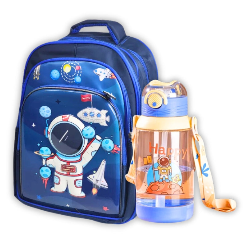 3D Space 16 Inch School Bag & Blue Transparent Water Bottle (GB-2021) (Deal)