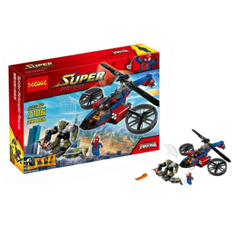 Superhero Helicopter Rescue Set with Spider-Man & Villain Figures Toy For Kids