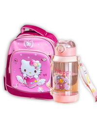 3D Hello kitty 13 Inch School Bag & Pink Transparent Water Bottle (GB-2020) (Deal)
