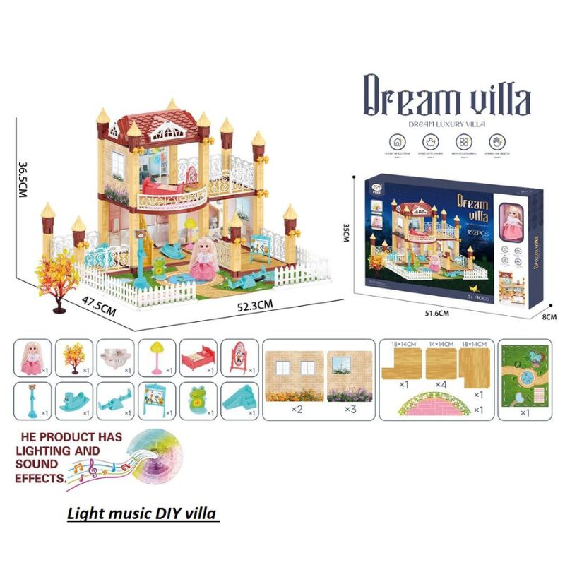 Diy Villa Set With Small Doll Battery For Kids