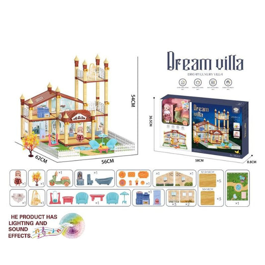 Diy Villa Set With Small Doll Bicycle Battery (207 Peices)