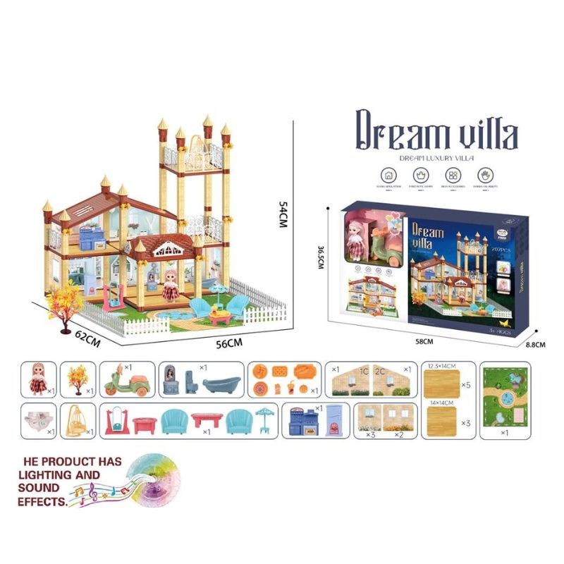 Diy Villa Set With Small Doll Bicycle Battery (207 Peices)