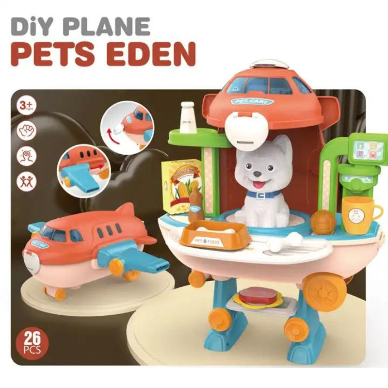 Cartoon Plane Play House Pet Vet Care Set Toys for Kids (26 Pcs)