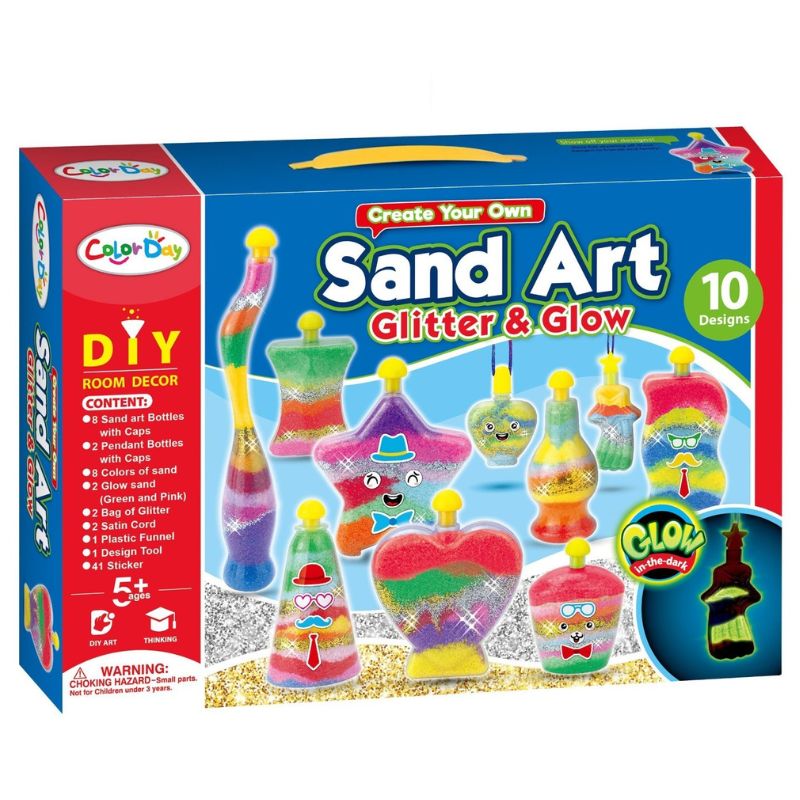 Color Day Sand Art Kit - 10 Designs, 8 Vibrant Colors With Glitter And Glow Effect