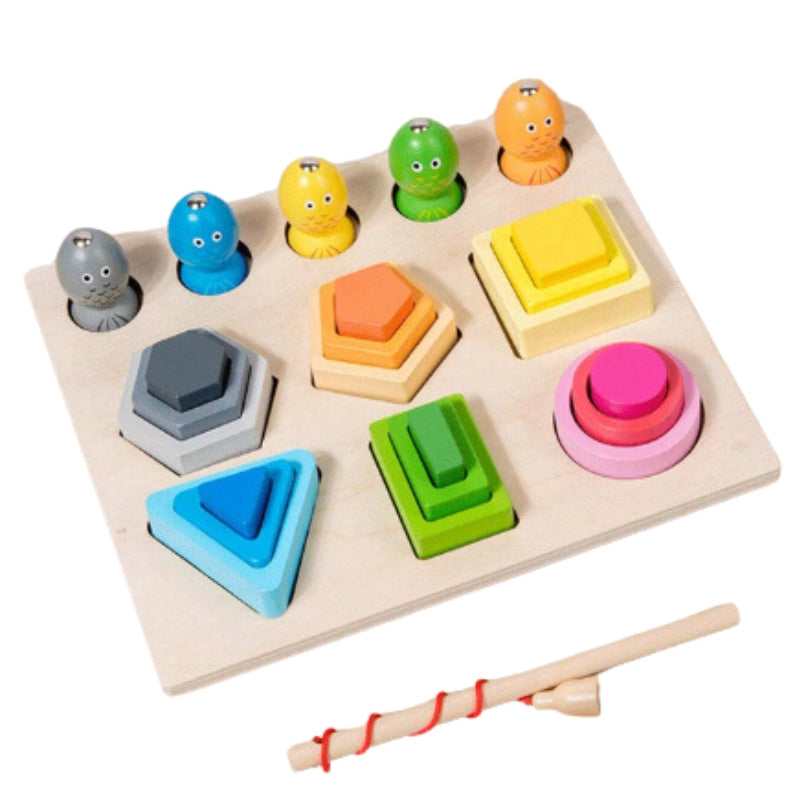 2 In 1 Magnetic Fishing Game And Wooden Shapes Toy For Kids