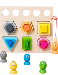2 In 1 Magnetic Fishing Game And Wooden Shapes Toy For Kids
