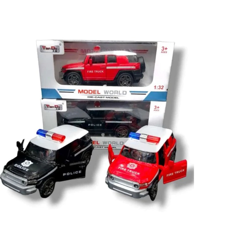 Pull Back Metal Police Car And Fire Truck For Kids