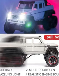 G63 6 Wheel Alloy Car Model Sound And Light Modified Off-Road Simulation
