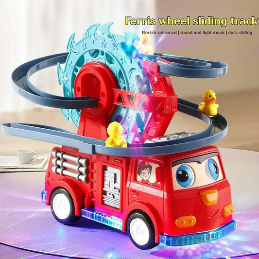 Battery Operated Stair-Climbing Fire Truck Toy With 3 Ducks