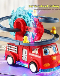 Battery Operated Stair-Climbing Fire Truck Toy With 3 Ducks
