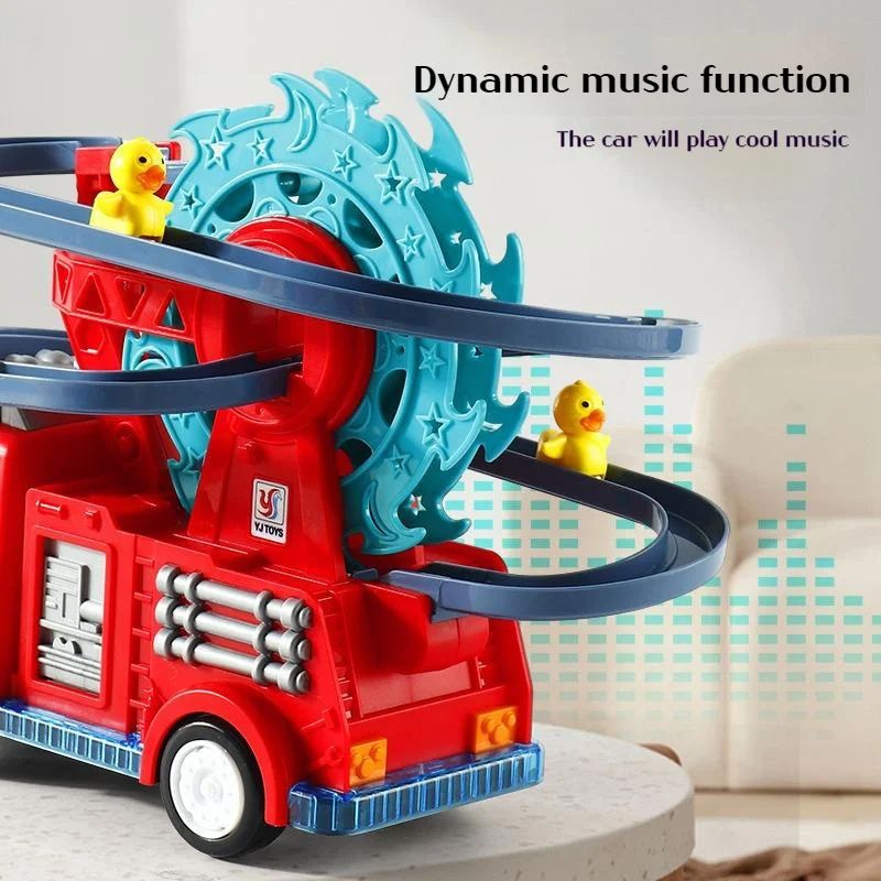Battery Operated Stair-Climbing Fire Truck Toy With 3 Ducks