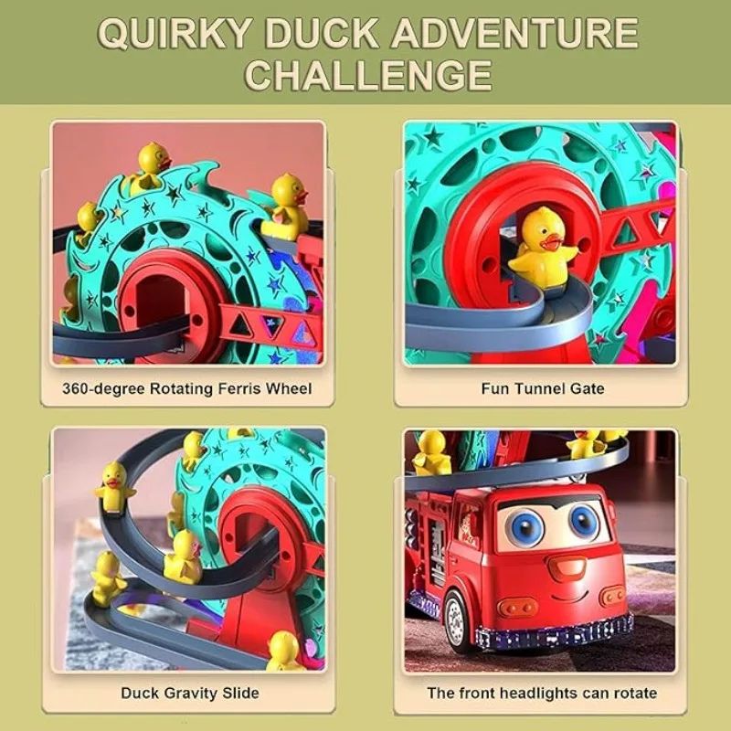 Battery Operated Stair-Climbing Fire Truck Toy With 3 Ducks