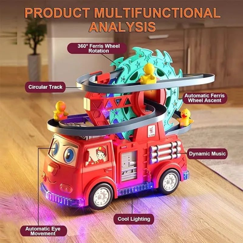 Battery Operated Stair-Climbing Fire Truck Toy With 3 Ducks