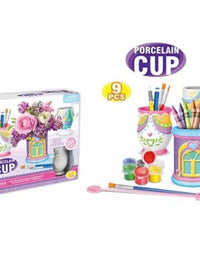 DIY Porcelain Cup Painting Set For Kids - 9pcs
